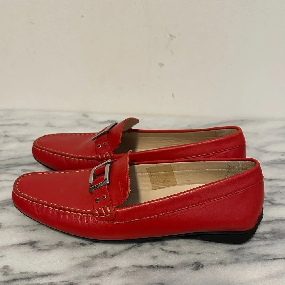 Geox Vibrant Red Leather Loafers womens sz 37.5